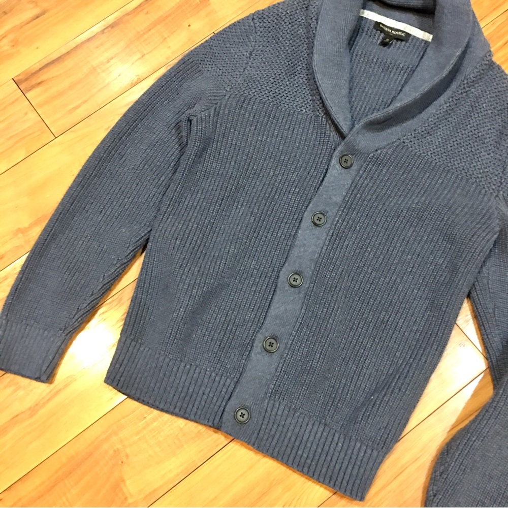 Banana Republic grandpa crochet boho blue gray grey cardigan sweater med…